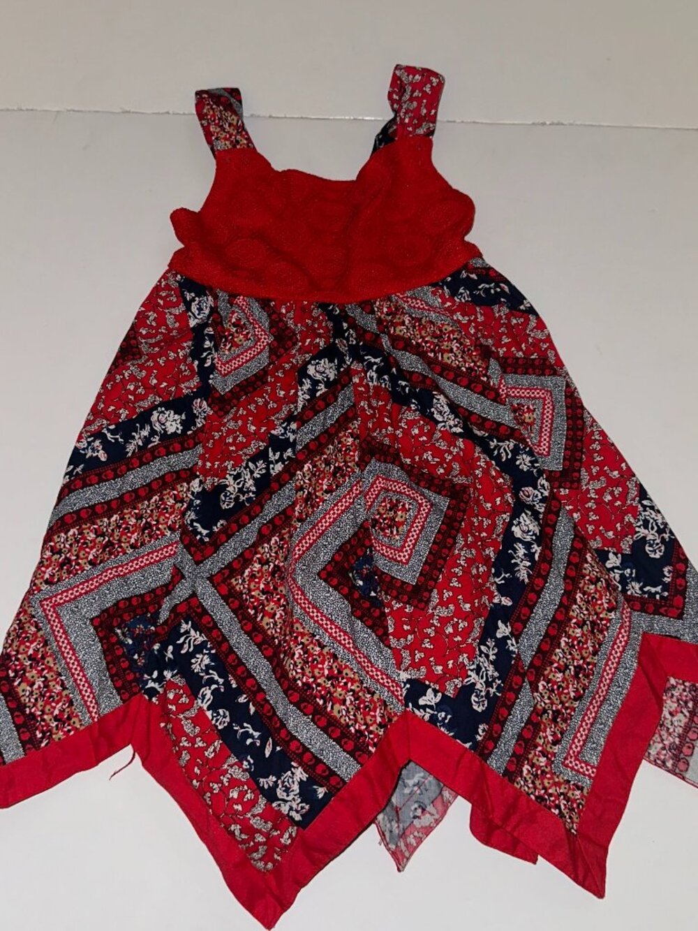 Girls 2T Patchwork Handkerchief Sundress Blueberi Boulevard Red Wht Blue